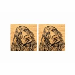 The Just Slate Company Set Of 2 Cocker Spaniel Oak Coasters