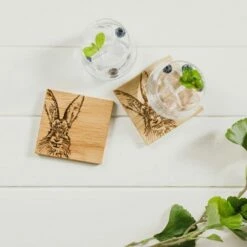 The Just Slate Company Set Of 2 Hare Oak Coasters -HARTS OF STUR Sales JSSOC2H Just Slate Company Hare Oak Coasters 2