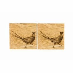 The Just Slate Company Set Of 2 Pheasant Oak Coasters
