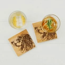 The Just Slate Company Set Of 2 Spaniel Oak Coasters -HARTS OF STUR Sales JSSOC2SP Just Slate Company Spaniel Oak Coasters 1