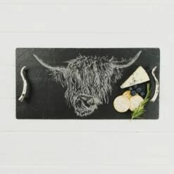 The Just Slate Company Large Highland Cow Slate Serving Tray Gift Boxed -HARTS OF STUR Sales JSSTHCLB Just Slate Company Large Highland Cow Slate Serving Tray 2