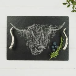 The Just Slate Company Medium Highland Cow Slate Serving Tray Gift Boxed -HARTS OF STUR Sales JSSTHCMB Just Slate Company Medium Highland Cow Slate Serving Tray 2