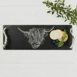 The Just Slate Company Small Highland Cow Slate Serving Tray Gift Boxed -HARTS OF STUR Sales JSSTHCSB Just Slate Company Small Highland Cow Slate Serving Tray 2