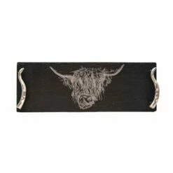 The Just Slate Company Small Highland Cow Slate Serving Tray Gift Boxed