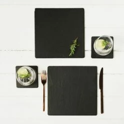 The Just Slate Company Set Of 2 Square Slate Placemats -HARTS OF STUR Sales JSTMS2B Just Slate Company Square Slate Place Mats 2