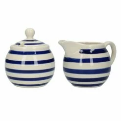 London Pottery Sugar And Creamer Set Blue Bands