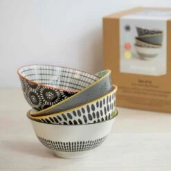 KitchenCraft Monochrome Glazed Stoneware Bowl Set Of 4 -HARTS OF STUR Sales KCBOWL15PK4MON KitchenCraft Glazed Stoneware Bowl Set of 4 Monochrome 2