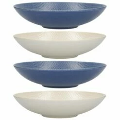 KitchenCraft Blue And Cream Embossed 22cm Stoneware Coupe Bowl Set Of 4