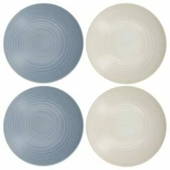 KitchenCraft Blue And Cream Ripple 22cm Stoneware Coupe Bowl Set Of 4 -HARTS OF STUR Sales KCBOWL22PK4BLU KitchenCraft Stoneware Coupe 22cm Bowl Set of 4 Blue 1