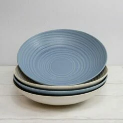 KitchenCraft Blue And Cream Ripple 22cm Stoneware Coupe Bowl Set Of 4 -HARTS OF STUR Sales KCBOWL22PK4BLU KitchenCraft Stoneware Coupe 22cm Bowl Set of 4 Blue 3