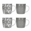 KitchenCraft Barrel Mug Set Of 4 Grey Dot Floral 1 KitchenCraft Barrel Mug Set Of 4 Grey Dot Floral -HARTS OF STUR Sales KCMBARGRY4PC Kitchen Craft Barrel Mug Set Of 4 Grey Dot Floral