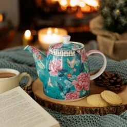 London Pottery Bell Teapot 1L Teal Floral -HARTS OF STUR Sales LPBLTPOT1LTEL London Pottery Bell Teapot 1L Teal Floral 3