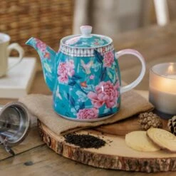 London Pottery Bell Teapot 1L Teal Floral -HARTS OF STUR Sales LPBLTPOT1LTEL London Pottery Bell Teapot 1L Teal Floral 4