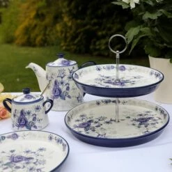 London Pottery Blue Rose Cake Stand 8 London Pottery Blue Rose Cake Stand -HARTS OF STUR Sales LPBRCAKESTANDBLU London Pottery Blue Rose Cake Stand Cornflower 2