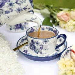 London Pottery Blue Rose Tea Cup And Saucer -HARTS OF STUR Sales LPBRCUPBLU London Pottery Tea Cup And Saucer Cornflower 1