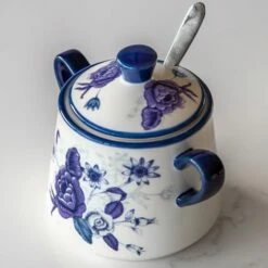 London Pottery Blue Rose Sugar Bowl With Lid -HARTS OF STUR Sales LPBRSUGBLU London Pottery Sugar Pot Cornflower 1