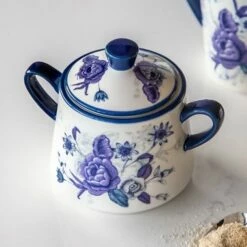London Pottery Blue Rose Sugar Bowl With Lid -HARTS OF STUR Sales LPBRSUGBLU London Pottery Sugar Pot Cornflower 2