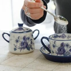 London Pottery Blue Rose Sugar Bowl With Lid -HARTS OF STUR Sales LPBRSUGBLU London Pottery Sugar Pot Cornflower 4