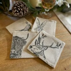 The Just Slate Company Set Of 4 Country Animals Linen Coasters -HARTS OF STUR Sales LTC4CA Just Slate Company Country Animals Linen Coasters 2