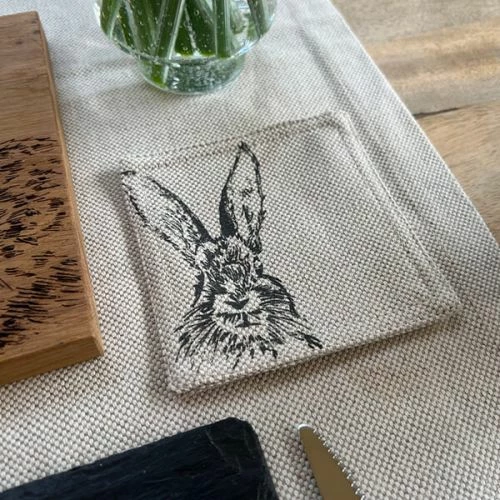 The Just Slate Company Set Of 4 Hare Linen Coasters 4 The Just Slate Company Set Of 4 Hare Linen Coasters - Image 2