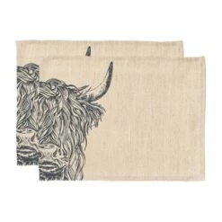 The Just Slate Company Set Of 2 Highland Cow Linen Placemats