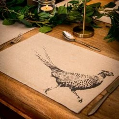 The Just Slate Company Set Of 2 Pheasant Linen Placemats -HARTS OF STUR Sales LTTM2PH Just Slate Company Pheasant Linen Place Mats 2