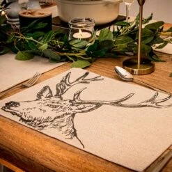 The Just Slate Company Set Of 2 Stag Linen Placemats -HARTS OF STUR Sales LTTM2S Just Slate Company Stag Linen Place Mats 2