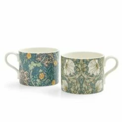Morris & Co Mugs Set Of 2 Seaweed Teal & Pimpernel Privat -HARTS OF STUR Sales MCOK8726 XG Morris And Co Mugs Set of 2 Seaweed Teal And Pimpernel Privat 1