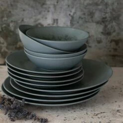 Mikasa Reactive Blue 12 Piece Stoneware Dinnerware Set -HARTS OF STUR Sales MKRB12PC Mikasa Reactive Blue Twelve Piece Stoneware Dinnerware Set Gift Set 2