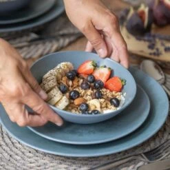 Mikasa Reactive Blue 12 Piece Stoneware Dinnerware Set -HARTS OF STUR Sales MKRB12PC Mikasa Reactive Blue Twelve Piece Stoneware Dinnerware Set Gift Set 5