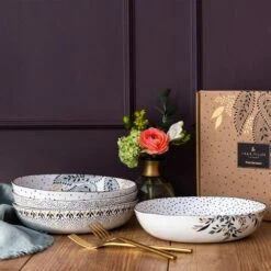 Sara Miller Artisanne Noir Set Of 4 Low Bowls -HARTS OF STUR Sales SMN79418XD Sara Miller Artisanne Noir Collection Low Bowl Set of 4 5