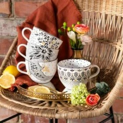 Sara Miller Artisanne Noir Set Of 4 Mugs -HARTS OF STUR Sales SMN79419XD Sara Miller Artisanne Noir Collection Mugs Set of 4 4