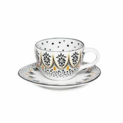 Sara Miller Artisanne Noir Set Of 2 Espresso Cups & Saucers -HARTS OF STUR Sales SMN79426XD Sara Miller Artisanne Noir Espresso Cup and Saucer Set of 2 2