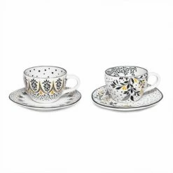 Sara Miller Artisanne Noir Set Of 2 Espresso Cups & Saucers