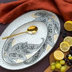 Sara Miller Artisanne Noir Paisley Medium Oval Serving Platter -HARTS OF STUR Sales SMNP79420XT Sara Miller Artisanne Noir Medium Oval Serving Platter Paisley 4