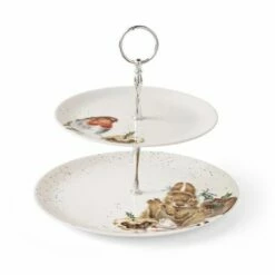 Wrendale Designs 2 Tiered Cake Stand Robin & Bunny