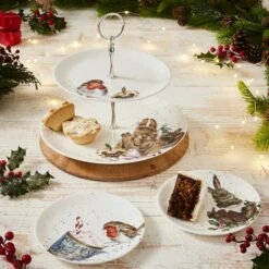 Wrendale Designs 2 Tiered Cake Stand Robin & Bunny -HARTS OF STUR Sales WNA4375XG Wrendale Designs 2 Tiered Cake Stand Robin and Bunny 3