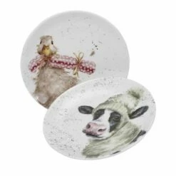 Wrendale Designs Christmas Coupe Plate Set Of 2 Cow & Duck -HARTS OF STUR Sales WNB3994XW Wrendale Designs Christmas Collection Coupe Plate Set Of 2 Cow And Duck 2