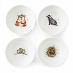 Wrendale Designs Set Of 4 Cereal Bowls (Badger, Hedgehog, Fox & Owl)