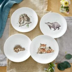 Wrendale Designs Set Of 4 Coupe Plates, 21cm (Badger, Hedgehog, Fox & Owl) -HARTS OF STUR Sales WNB5658 XB Wrendale Designs Coupe Plate Set Of 4 21cm 3