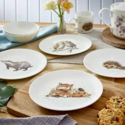 Wrendale Designs Set Of 4 Coupe Plates, 21cm (Badger, Hedgehog, Fox & Owl) -HARTS OF STUR Sales WNB5658 XB Wrendale Designs Coupe Plate Set Of 4 21cm 5