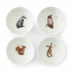 Wrendale Designs Set Of 4 Deep Bowls (Badger, Hare, Squirrel & Fox)
