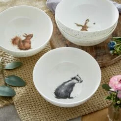 Wrendale Designs Set Of 4 Deep Bowls (Badger, Hare, Squirrel & Fox) 12 Wrendale Designs Set Of 4 Deep Bowls (Badger, Hare, Squirrel & Fox) -HARTS OF STUR Sales WNET4311 XB Wrendale Designs Deep Bowl Set Of 4 Assorted 4