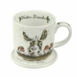 Wrendale Designs Fine Bone China Mug & Coaster Set Winter Friends Donkey & Robin -HARTS OF STUR Sales WNOZ3943XG Wrendale Designs Fine Bone China Mug And Coaster Set Winter Friends Donkey And Robin 2