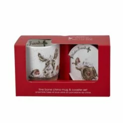 Wrendale Designs Fine Bone China Mug & Coaster Set Winter Friends Donkey & Robin -HARTS OF STUR Sales WNOZ3943XG Wrendale Designs Fine Bone China Mug And Coaster Set Winter Friends Donkey And Robin 3