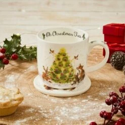 Wrendale Designs Mug And Coaster Set Oh Christmas Tree -HARTS OF STUR Sales WNRC3943XG Wrendale Designs Oh Christmas Tree Mix 3