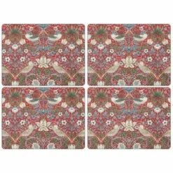 Morris & Co Strawberry Thief Red Placemats Set Of 4