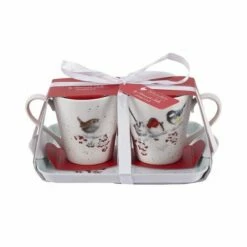 Wrendale Designs Christmas Snowy Day Mug And Tray Set -HARTS OF STUR Sales X0011658930 Wrendale Designs Christmas Collection One Snowy Day Birds Twin Mug and Tray Set 3